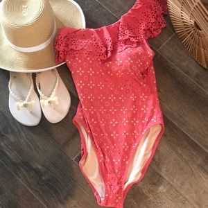 NWT J. Crew Coral One-shoulder Ruffle Swimsuit